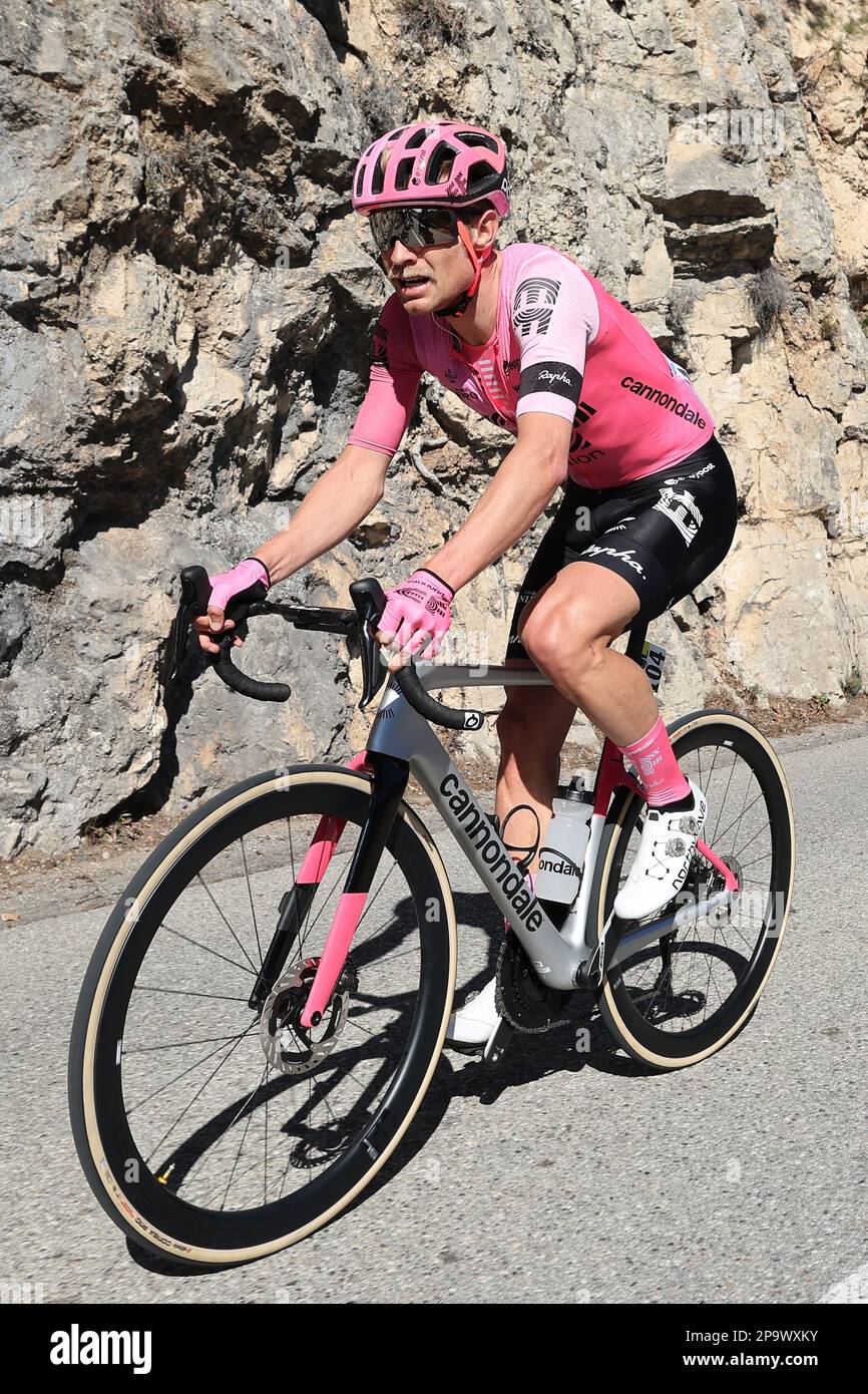 Dänischer Magnus Cort Nielsen von EF Education-EasyPost in Aktion während der Phase 7 der 81. Ausgabe des Achttägigen Radrennen Paris-Nizza, 142,9km km von Nizza bis Col de la Couillole, Frankreich, Samstag, 11. März 2023. BELGA FOTO DAVID PINTENS Stockfoto