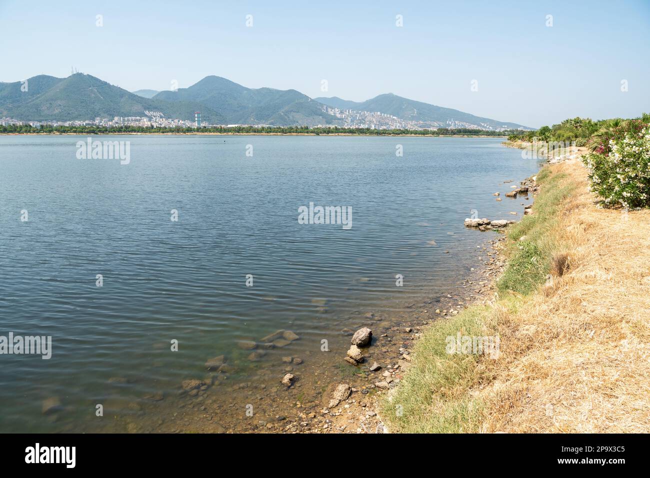 Ufer der Lagune Cakalburnu lagunu im Waldpark Inciralti Kent Ormani in Izmir, Türkei. Stockfoto