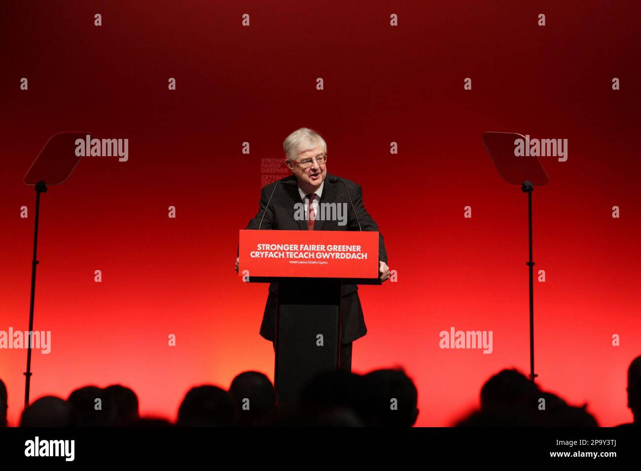 Mark Drakeford MS, erster Minister von Wales, hält seine letzte Rede als Vorsitzender der Welsh Labour Conference, Veranstaltungsort Cymru, Llandudno, Wales am 11. März 2023 Stockfoto