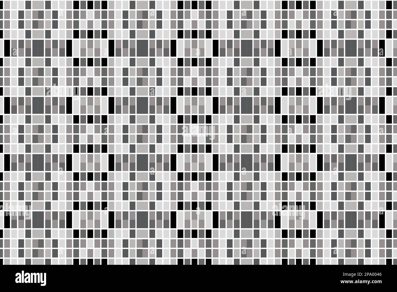 Schwarz-weiße Pixel Pixel nahtloses Muster Hintergrunddesign, kleine Blöcke nahtlose Pixelmuster Stockfoto