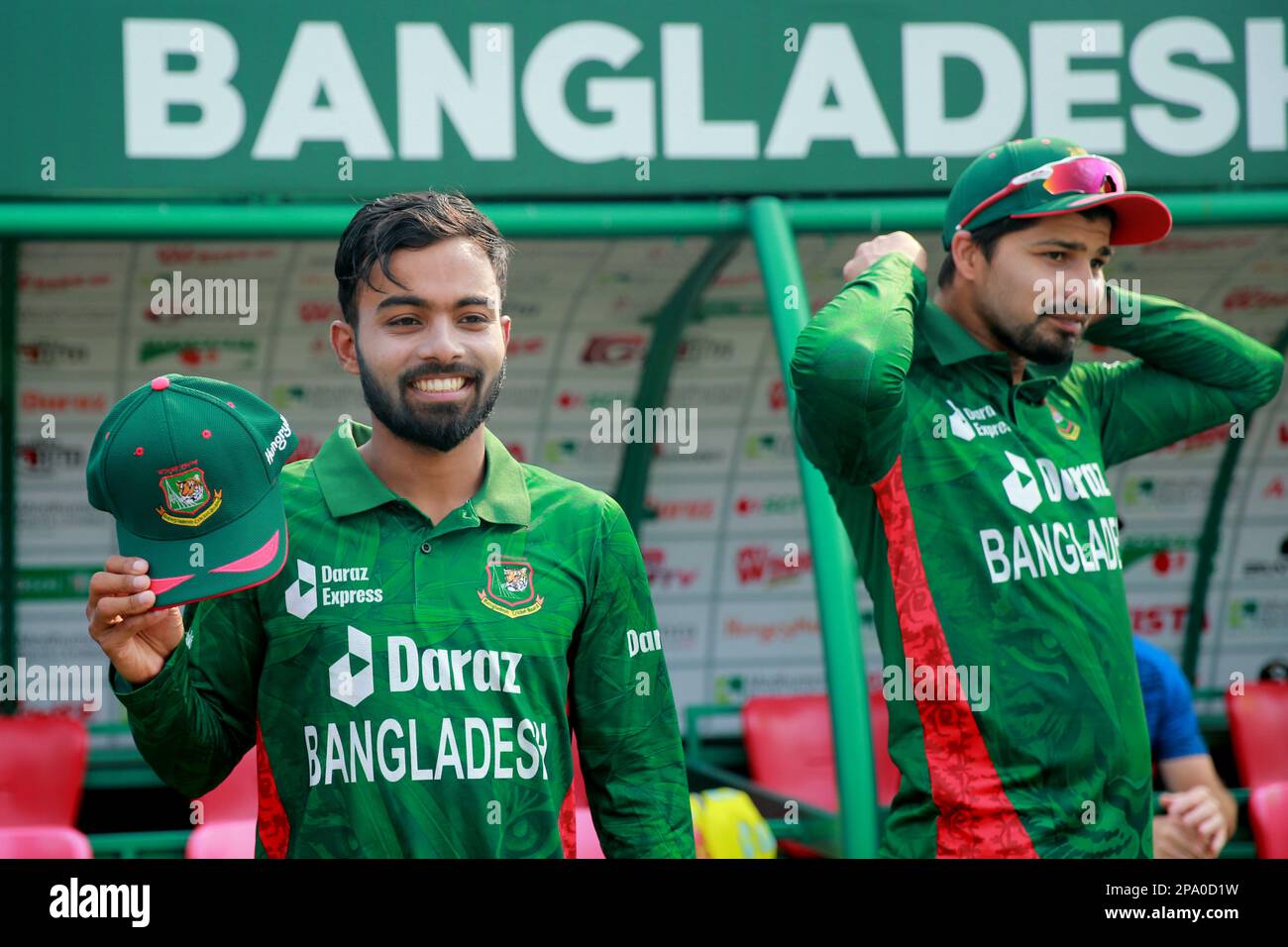 Debütantentäter Towhid Hridoy während des 1. T20I. Spiels von drei Spielserien in Bangladesh-England im Zahur Ahmed Chowdhury Cricket Stadium, Sagorika, Chatt Stockfoto