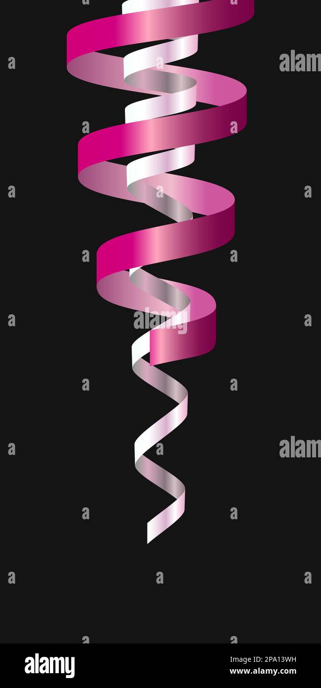 Feiertags- und Partydekoration, glänzend pinkfarbene und weiße Riffelbänder auf schwarzem Hintergrund, Vektor-Designelement Stock Vektor