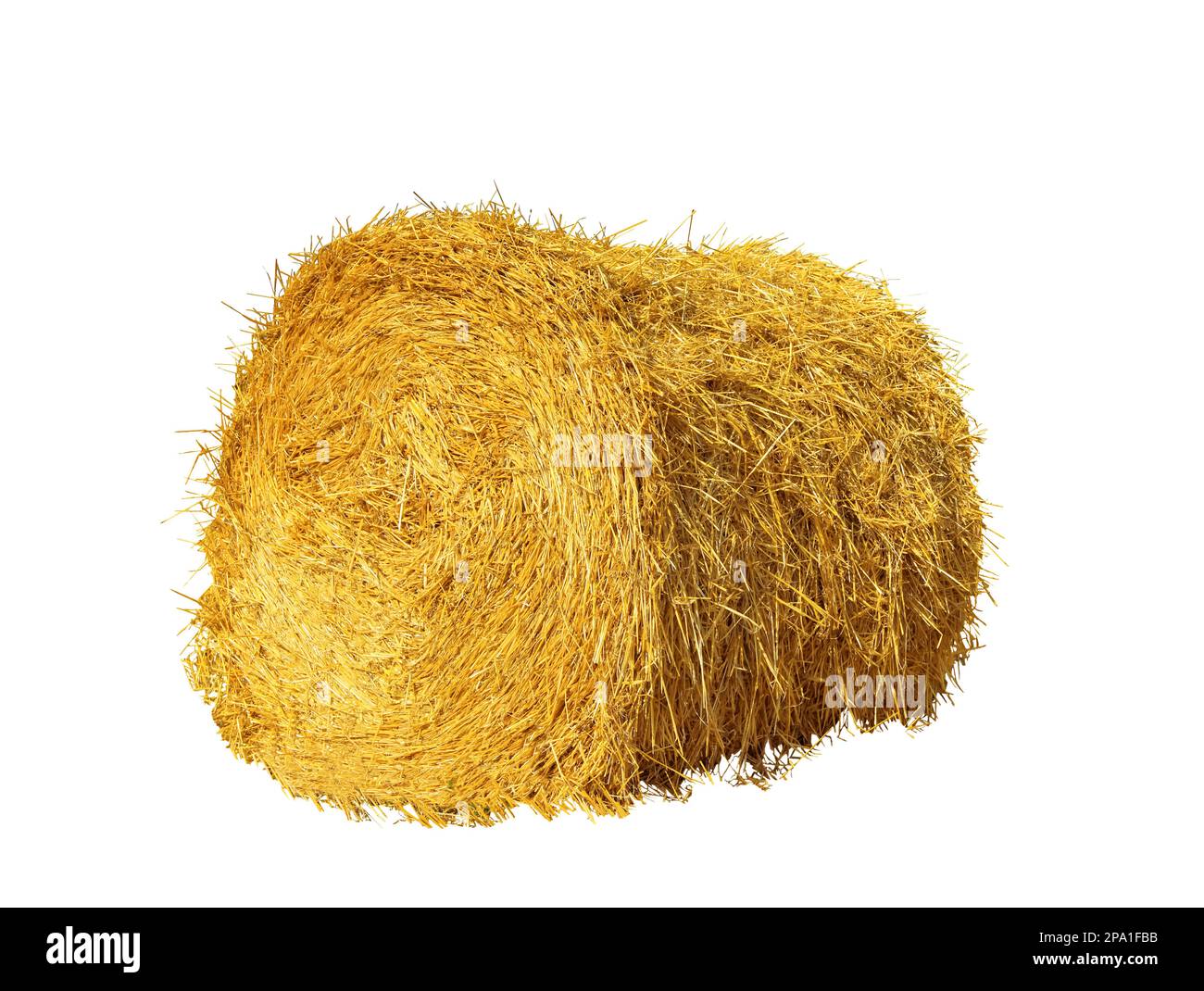 Großer, getrockneter Strohballen, isoliert auf weiß Stockfoto