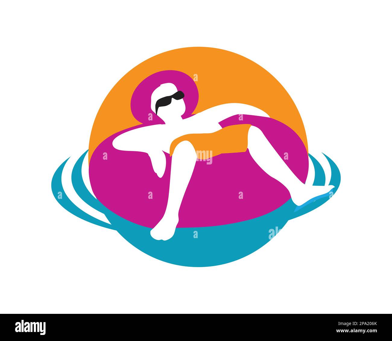Mann genießt Urlaub, indem er sich im Pool mit Lifebuoy Illustration entspannt. Mit einfacher Illustration dargestellt Stock Vektor