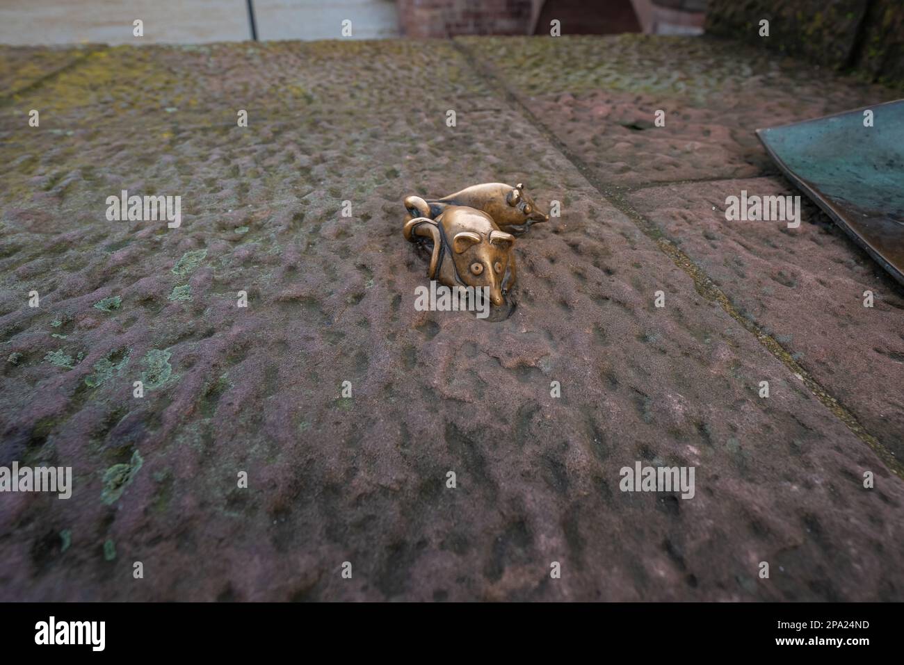 Mäuseskulpturen und Heidelberger Brückenaffe Skulpturen an der Alten Brücke (Alte Brucke) - Heidelberg, Deutschland Stockfoto