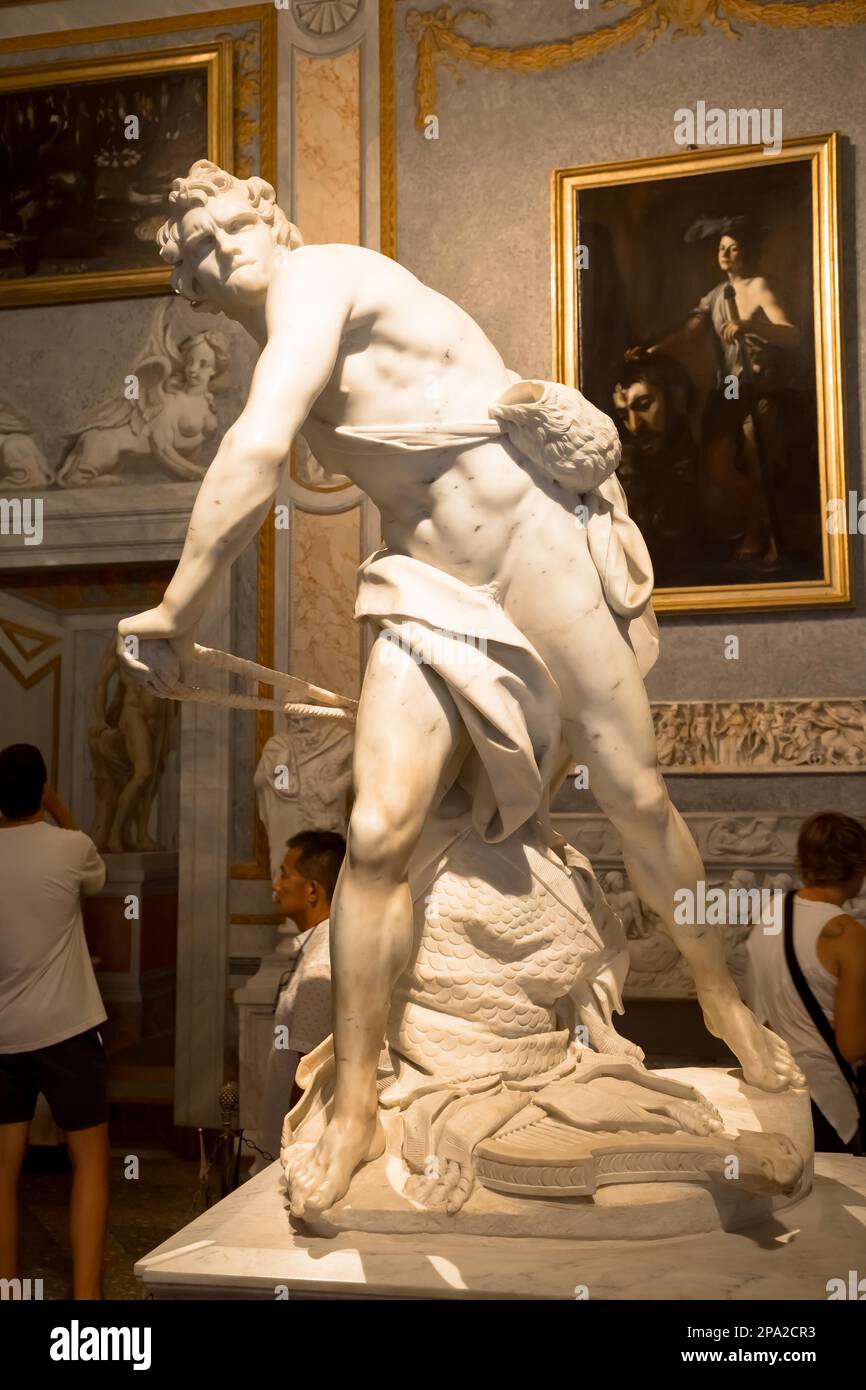 Rom, Italien, 24. AUGUST 2018: Gian Lorenzo Bernini Meisterwerk, David, datiert 1624 Stockfoto