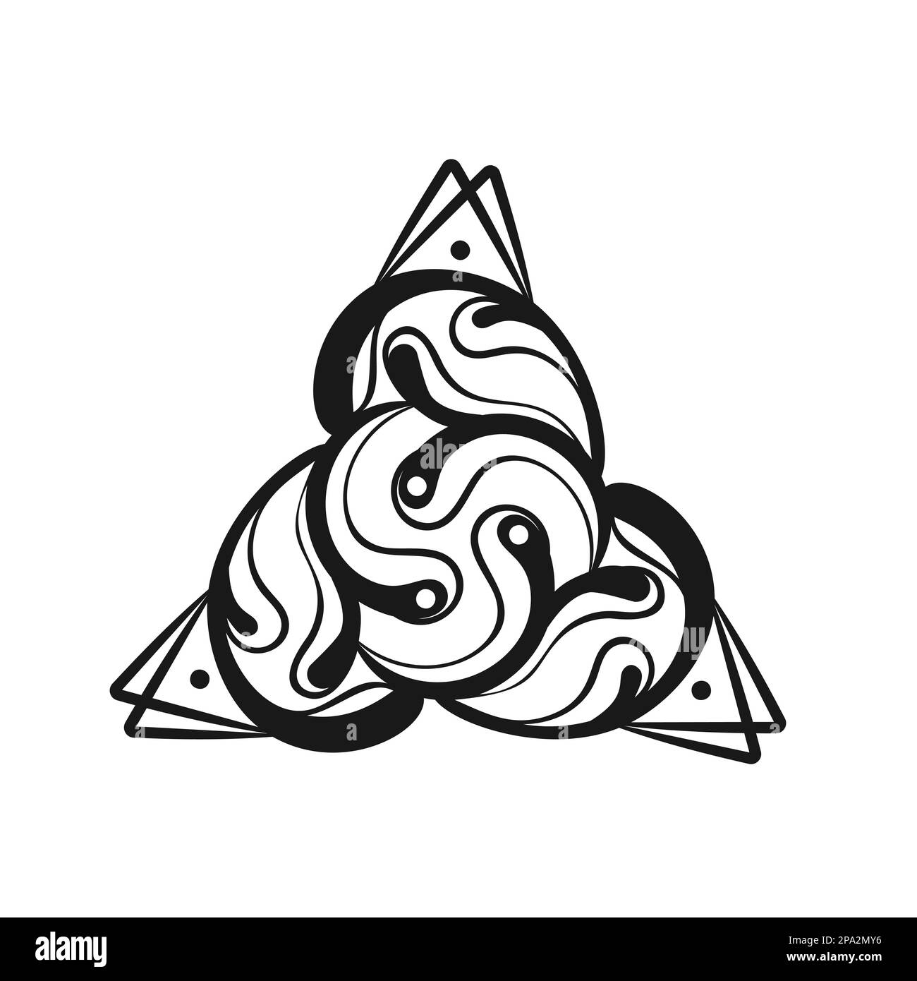 Keltisches Triquetramuster mit Dreieck, Motiv verdrehter und verbundener Linien in Rotationssymmetrie, isolierter Darstellungsvektor Stock Vektor