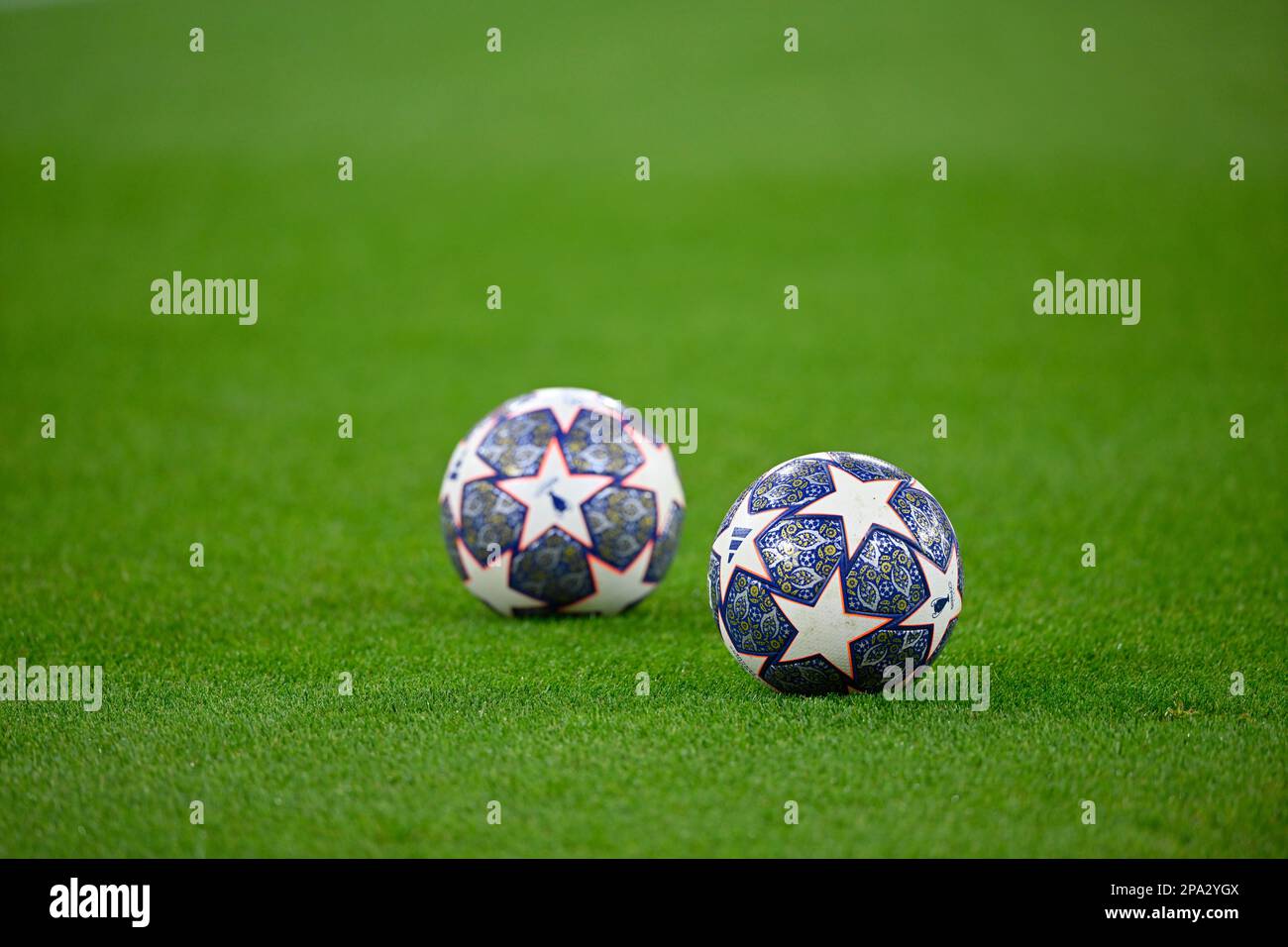 Offizieller Spielball Adidas UCL pro CL, Lies on Gras, Champions League Match, Allianz Arena, München, Bayern, Deutschland Stockfoto