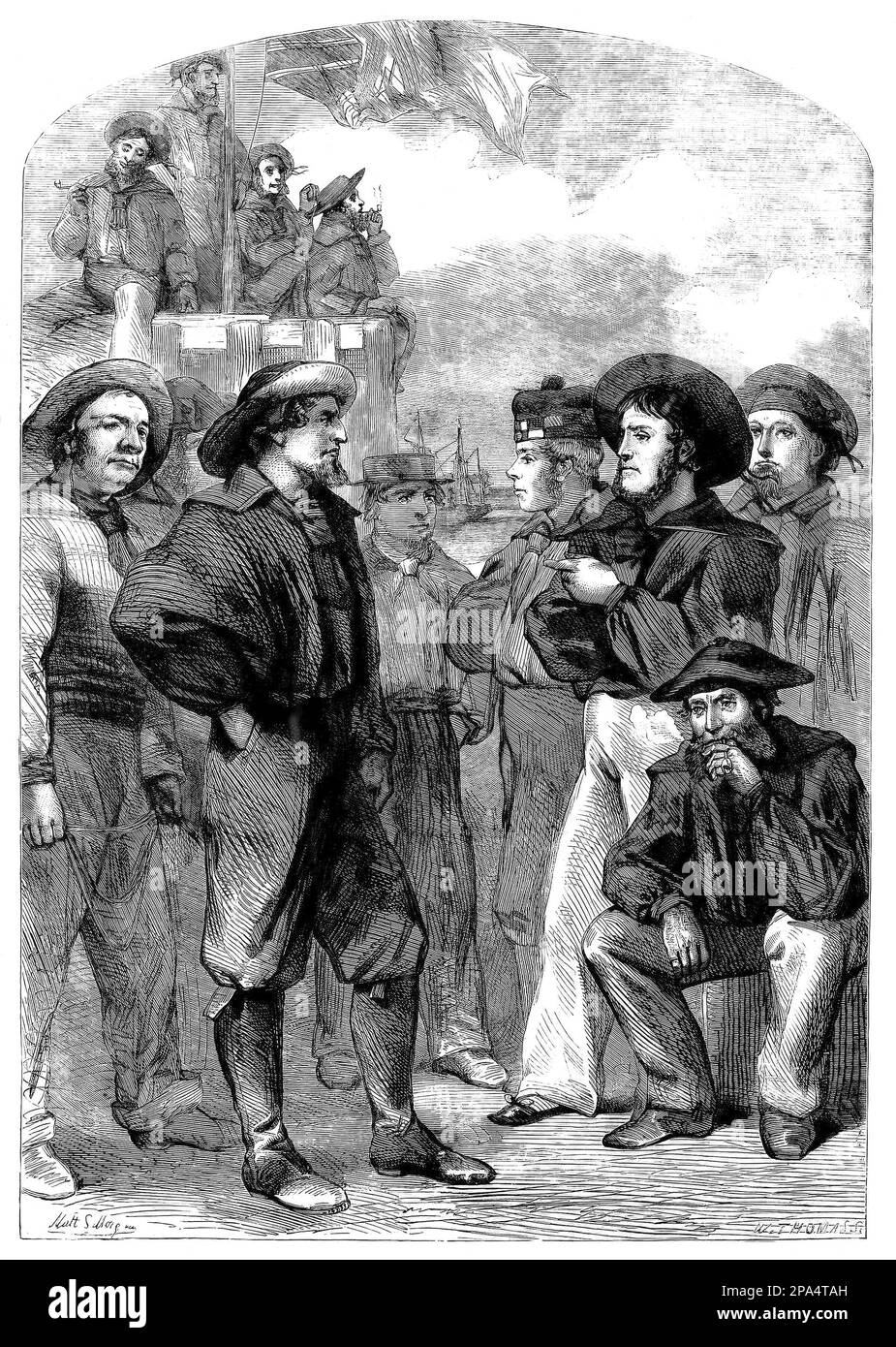 Einige der ersten Rekruten für H.M. Reserve-Truppe Der Marine. Die RNR wurde mit dem Naval Reserve Act von 1859 als Reservetruppe von Seeleuten eingerichtet, die 1862 auf Offiziere und Männer von Hochseeschiffen ausgedehnt wurde, auf die man sich berufen könnte. Stockfoto