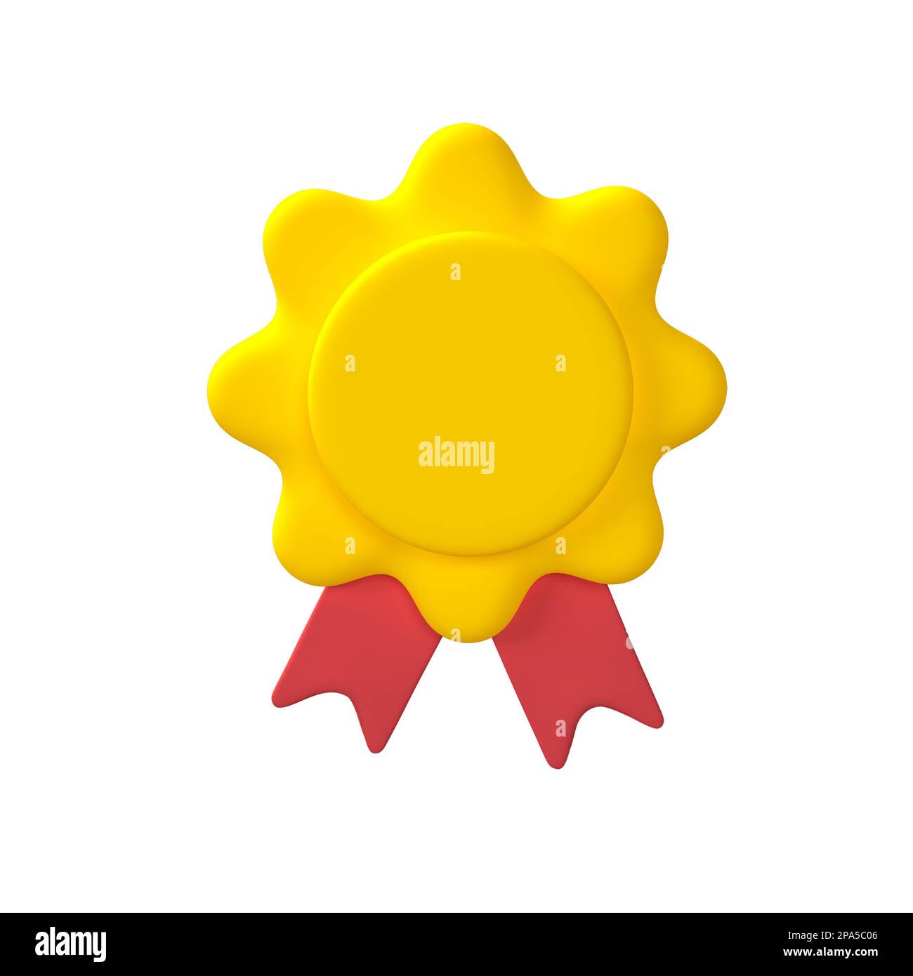 Gewinner der gelben Medaille und rote Bänder. 3D-Symbol auf weißem Hintergrund mit Beschneidungspfad isoliert rendern. Minimalistischer Cartoon-Style Stockfoto
