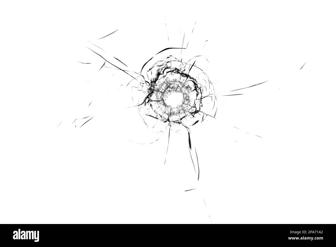 Ein zerbrochenes Loch im Glas. png Stockfoto