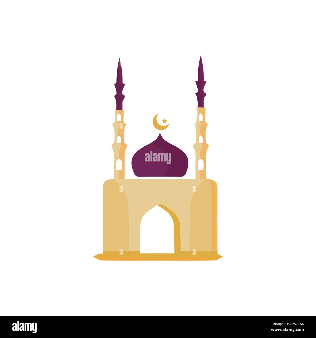 Moschee isolierte flache Fassade auf weißem Hintergrund. Flach mit Schatten Architekturobjekt. Vektor-Cartoon-Design. Wunderschöner muslimischer Tempel, Ikone krank Stock Vektor