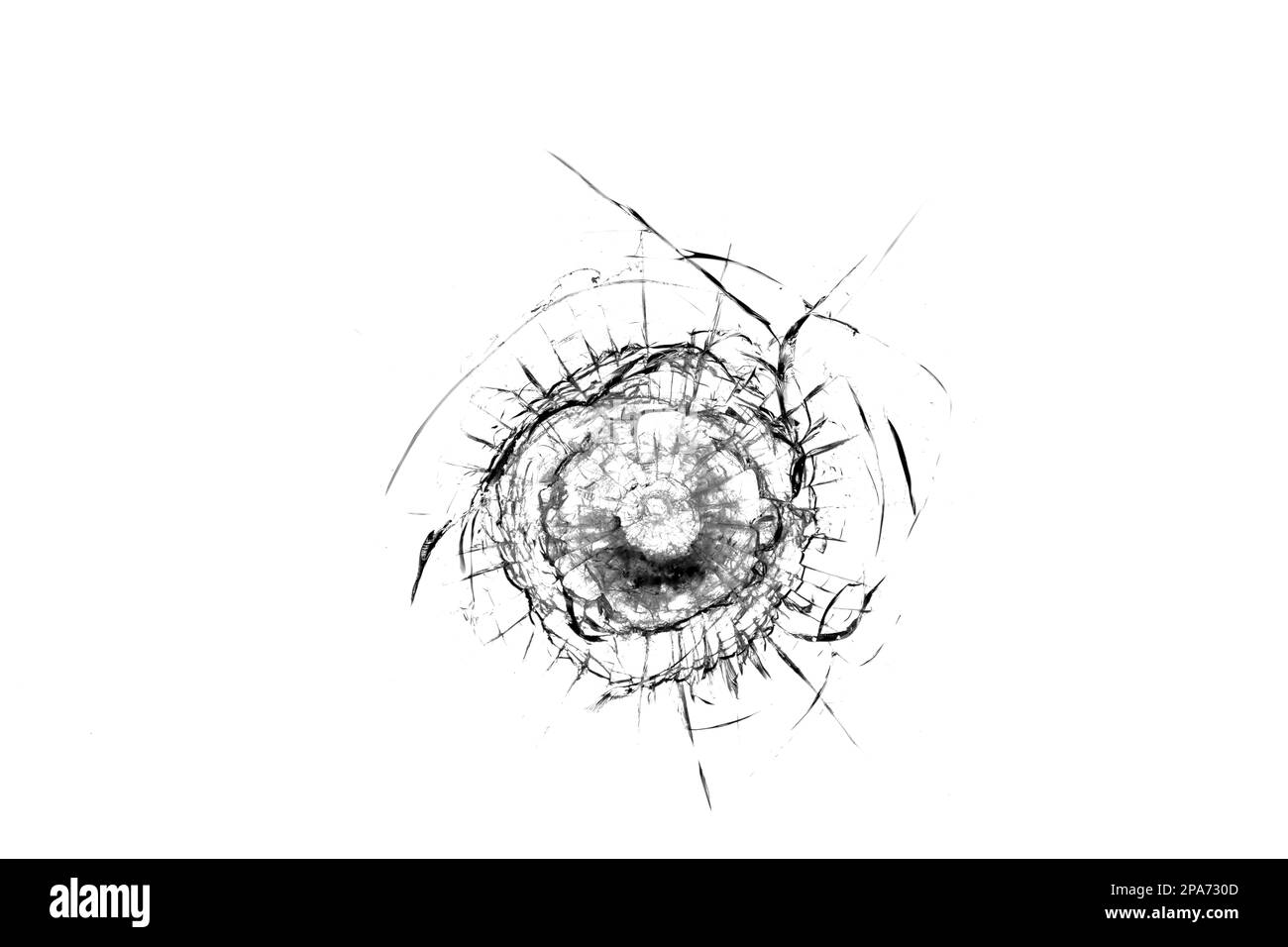 Ein zerbrochenes Loch im Glas. png Stockfoto