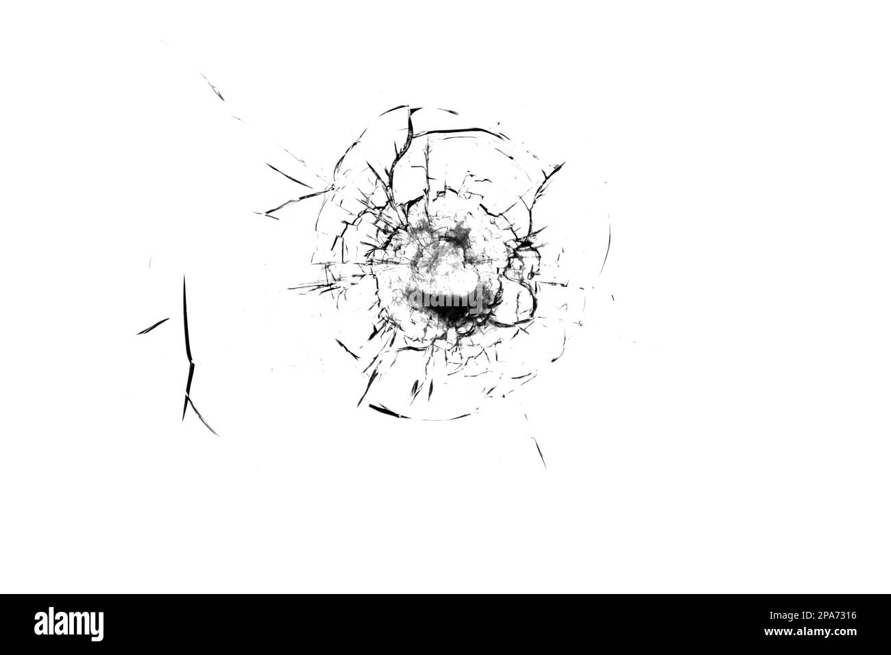 Ein zerbrochenes Loch im Glas. png Stockfoto