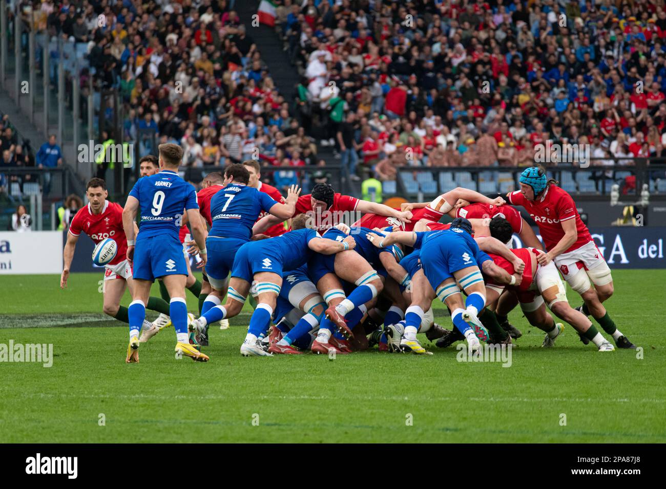 Rom, Italien 11. März 2023. Scrum-Action während des Six Nations Rugby-Spiels zwischen Italien und Wales im Olympiastadion in Rom. Foto: Fabio Pagani/Alamy Live News Stockfoto