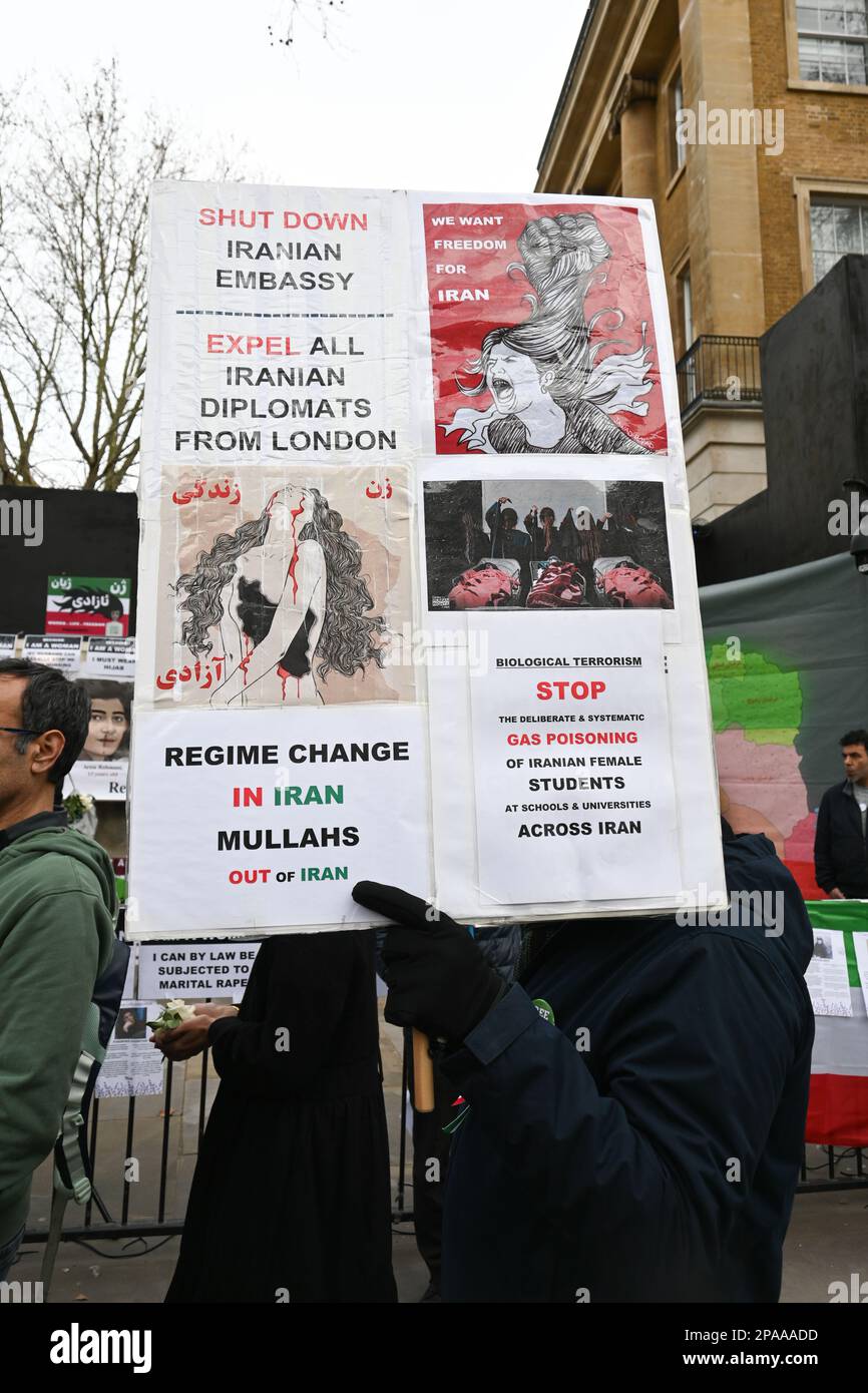 Downing Street, London, Großbritannien. 11. März 2023 Der Iraner protestiert weiterhin gegen die Mullah. Die Ukrainer unterstützen sich auch gegenseitig Freiheit und Frauen.Leben.Freiheit im Iran. Kredit: Siehe Li/Picture Capital/Alamy Live News Stockfoto