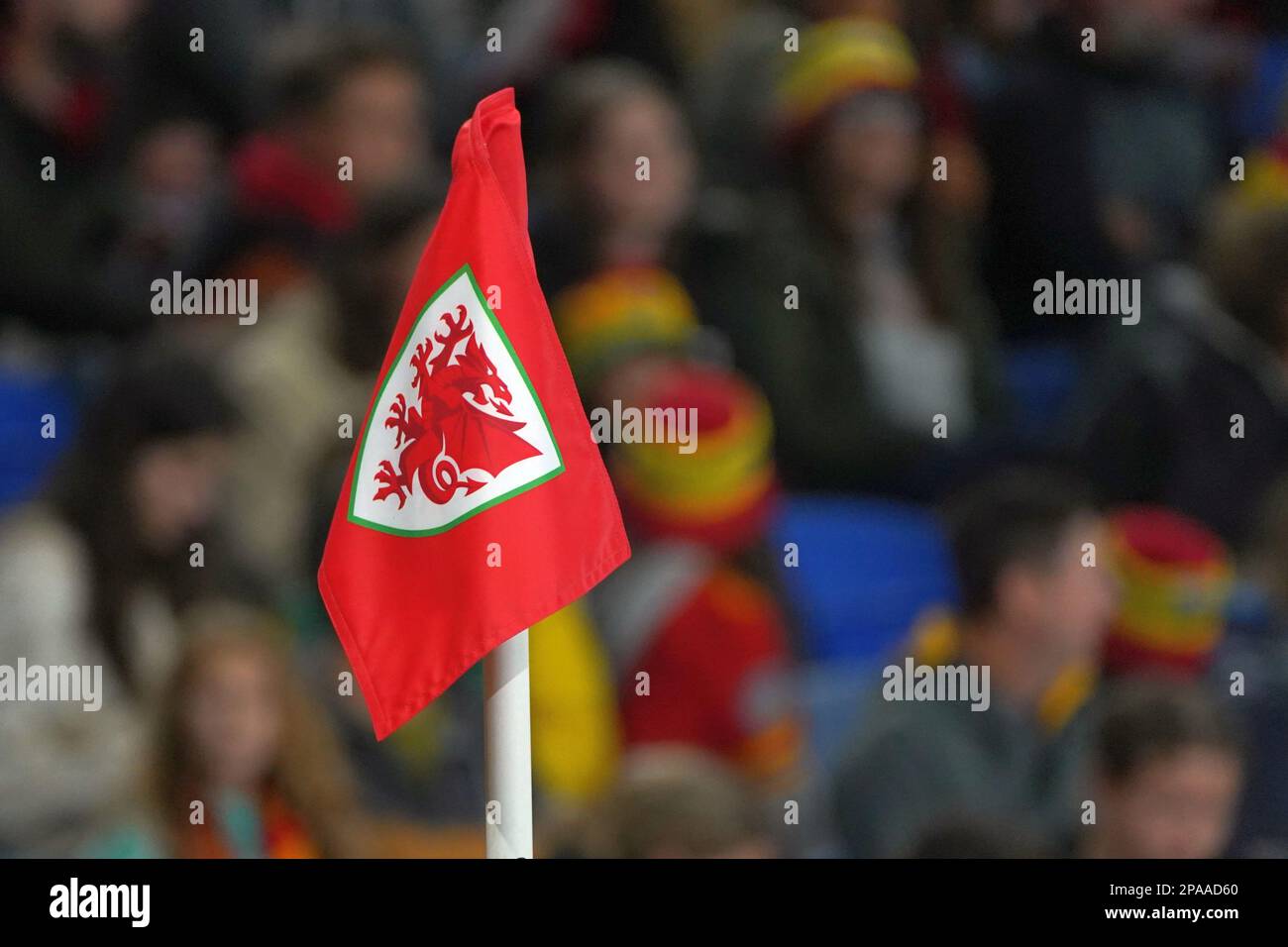 Walisische Flagge in einem Sportstadion, Wales Stockfoto