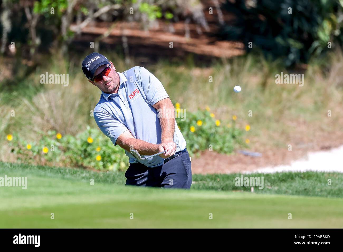 Ponte Vedra, Florida, USA. 11. März 2023. Ryan Fox schlägt seinen Ball in der dritten Runde DER PLAYERS Championship bei TPC Sawgrass in Ponte Vedra, FL, vom Grün. Gray Siegel/CSM/Alamy Live News Stockfoto