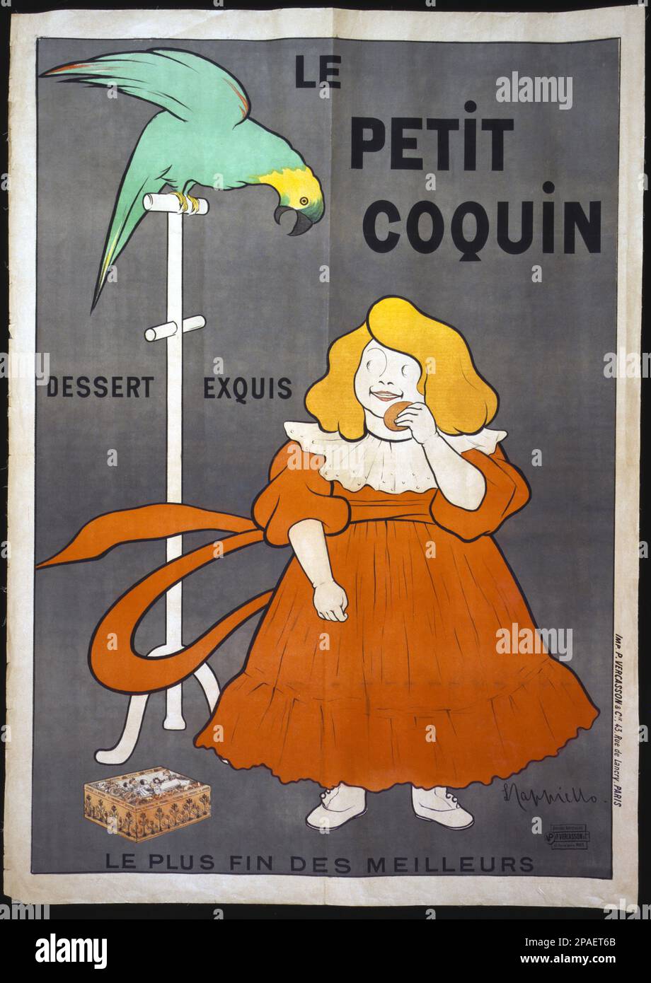 1900 Ca , Paris , FRANKREICH : The Biscuits LE PETIT COQUIN Dessert Exquis , Posterwerbung des gefeierten Zeichner LEONETTO CAPPIELLO ( 1875 - 1942 ) - FOTOSTORICHE - GESCHICHTE - KUNST - ARTE - PITTURA - PITTORE - Künstler - Artista - Portrait - Rituto - BELLE EPOQUE - litografia - Manifesto pubblicitario - Pubblicity - pubblicita' - Biscotto - Biscotti - Gostronomia - Champagner - ILLUSTRATORE - ILLUSTRAZIONE - Bambina - Baby Kind - Kinder - Bambini - pappagallo - Parkett ---- ARCHIVIO GBB Stockfoto