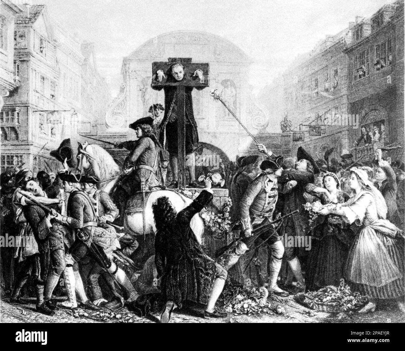 Der britische Schriftsteller , Journalist und Spion DANIEL DE FOE ( oder DEFOE , 1660 London - 1731 ) gewann dauerhaften Ruhm für seinen Roman Robinson Crusoe . Eingraviert aus dem 1862. Gemälde von Eyre Crowe , mit De Foe im Pillory - LETTERATO - SCRITTORE - LETTERATURA - Literatur - PUBBLICA GOGNA - Incisione - Porträt - Rituto - Tortura - Folter ---- ARCHIVIO GBB Stockfoto