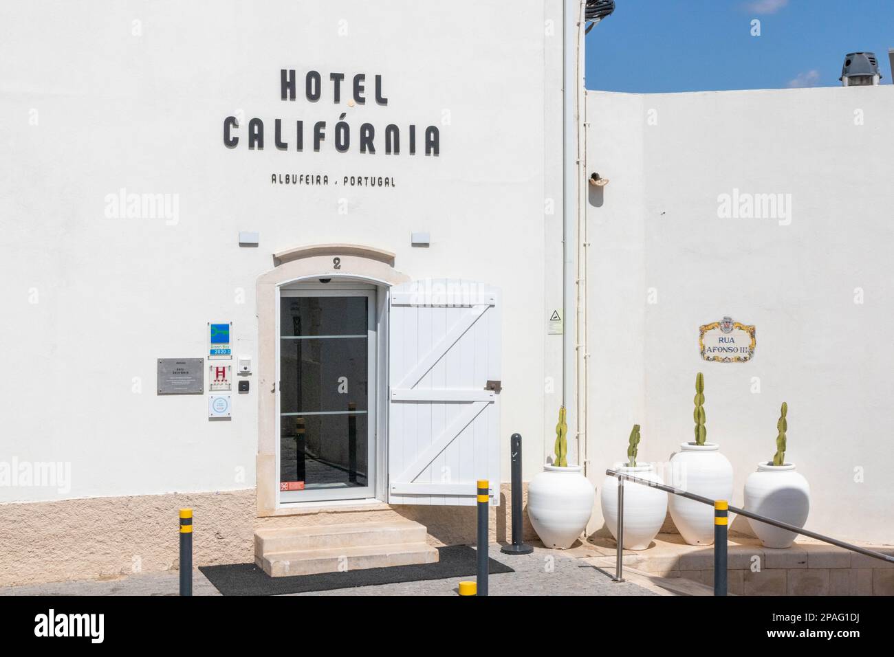 Willkommen im Hotel California, Albufeira, Algarve, Portugal Stockfoto