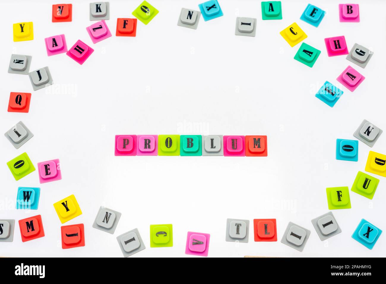 Problemwort auf weißem isoliertem Hintergrund Stockfoto