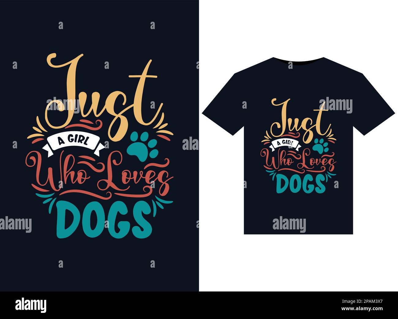 Nur ein Mädchen, das Dogs Illustrationen für bedruckbare T-Shirts liebt Stock Vektor