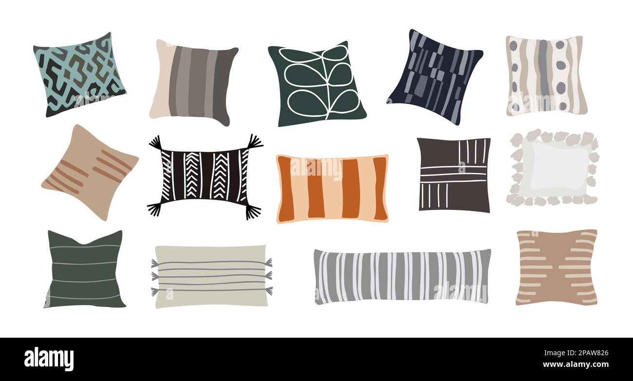 Trendiges Bett und Couchkissen. Stock Vektor