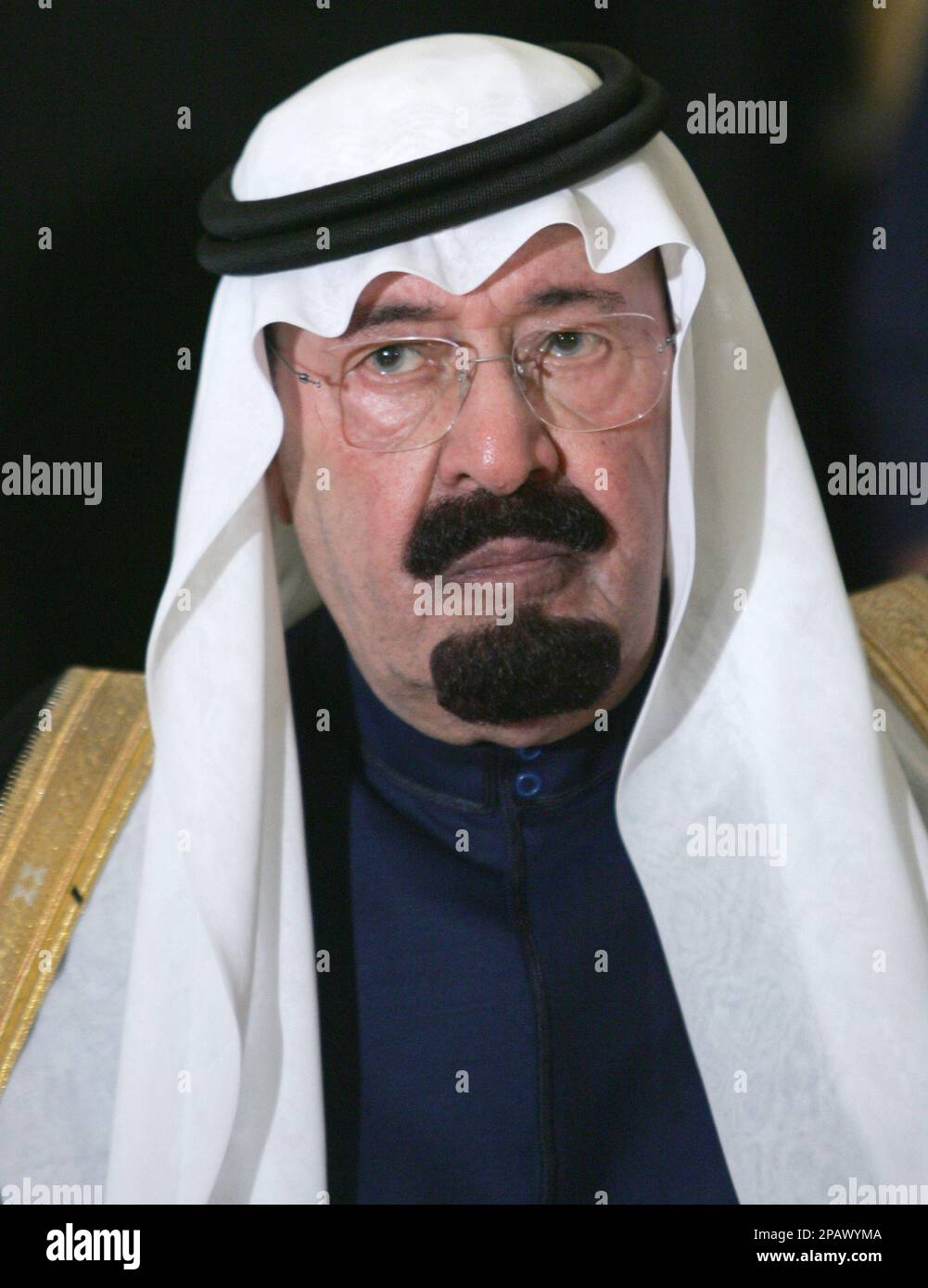 Saudi Arabia's King Abdullah looks on during an official meeting with Italian Premier Romano Prodi, not pictured, at Rome's Villa Madama, Tuesday, Nov. 6, 2007. (AP Photo/Riccardo De Luca) Stockfoto