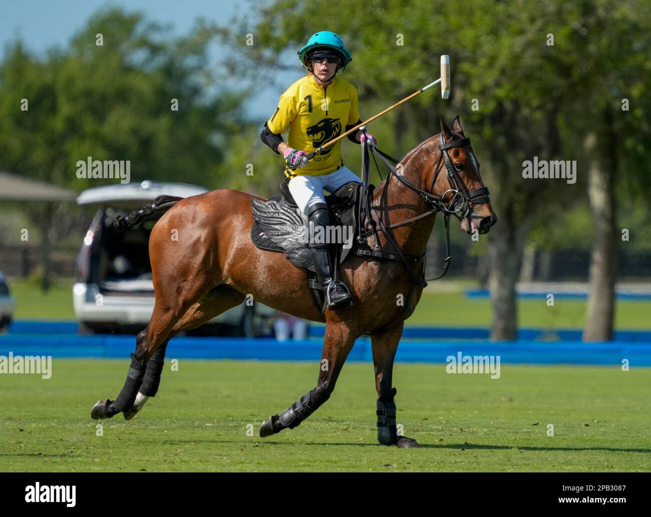 3/10/23 Port Mayaca, Florida Sarah Siegel Magness DUNDAS VS EL CID FITNESS während der Semi Finals des US Women’s Polo 18-24 Goal Cup 2023 auf dem Port Mayaca Polo Gelände in Port Mayaca, Florida, Freitag, 10. März 2023. Foto: Jennifer Graylock-Graylock.com 917-519-7666 Stockfoto