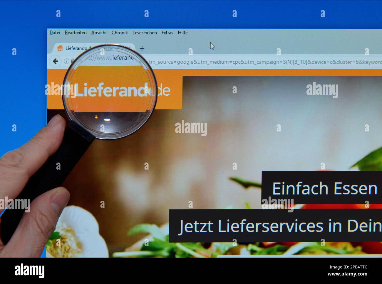 Lieferando.de, Lupe, Bildschirm, Website Stockfoto
