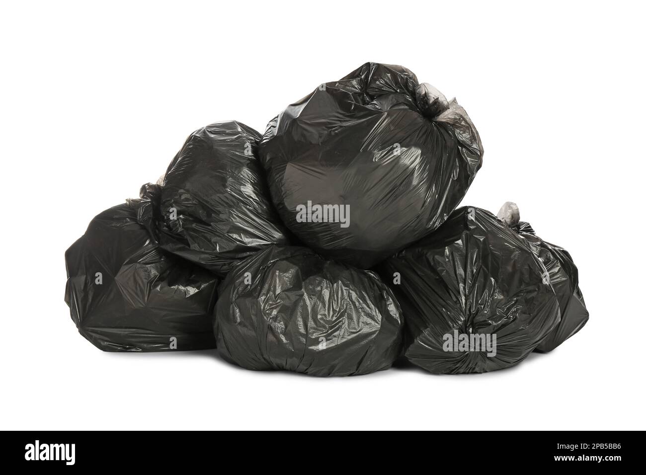 Schwarze Müllsäcke gefüllt mit Müll auf weißem Hintergrund Stockfotografie  - Alamy