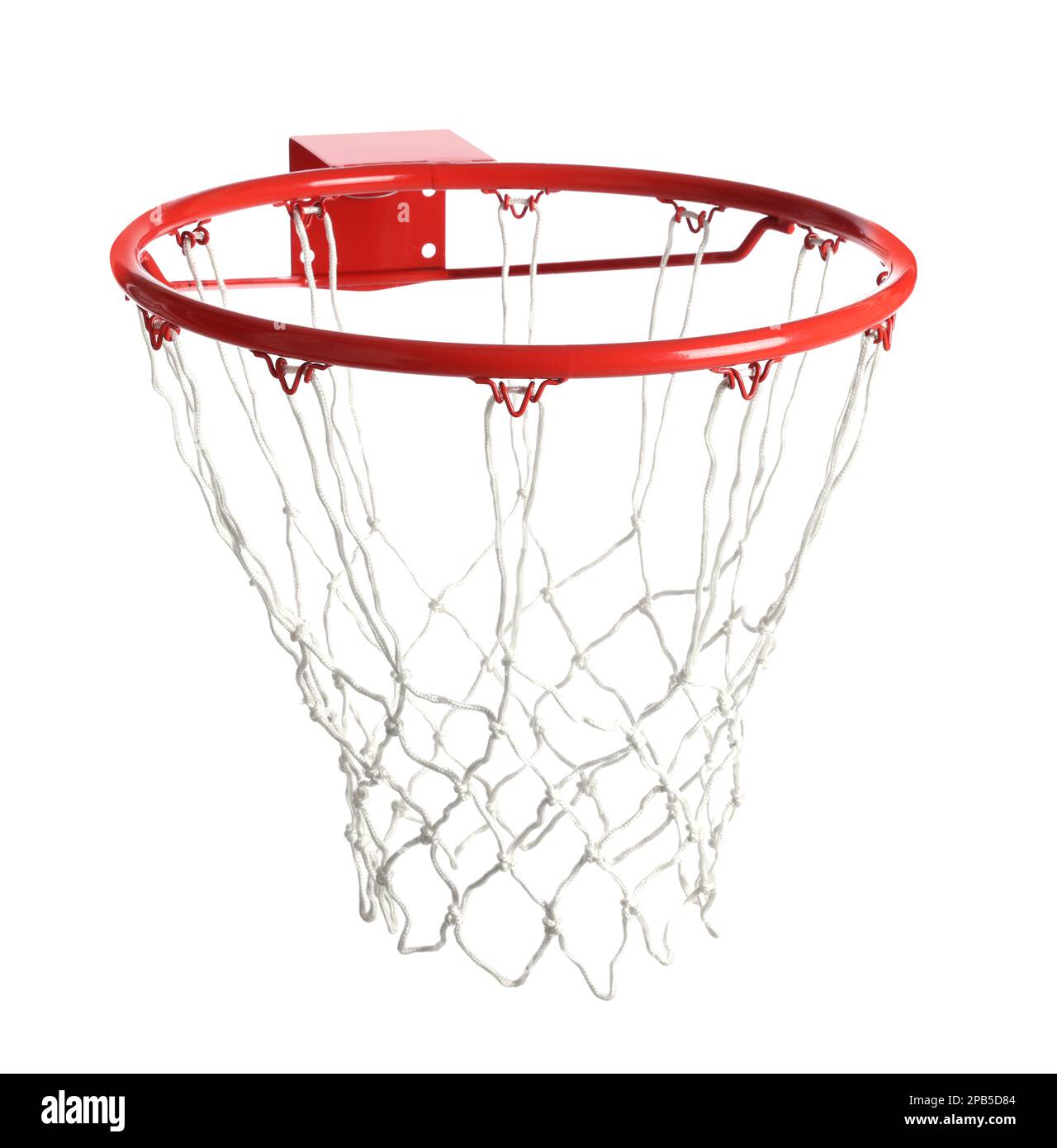 Basketballkorb mit isoliertem Netz auf Weiß Stockfoto