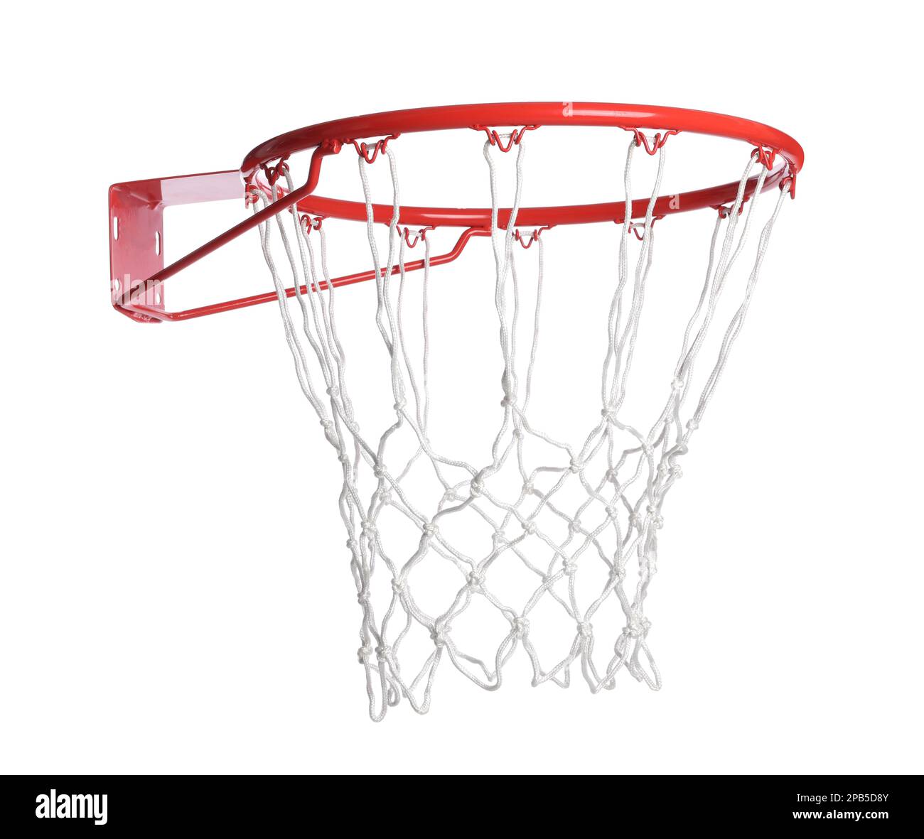 Basketballkorb mit isoliertem Netz auf Weiß Stockfoto