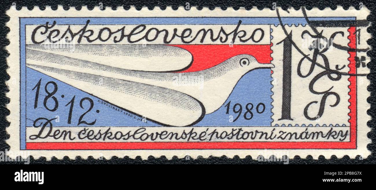 Ein in der Tschechoslowakei gedruckter Stempel zeigt die Briefmarken des Tages der Tschechoslowakei, ca. 1980 Stockfoto