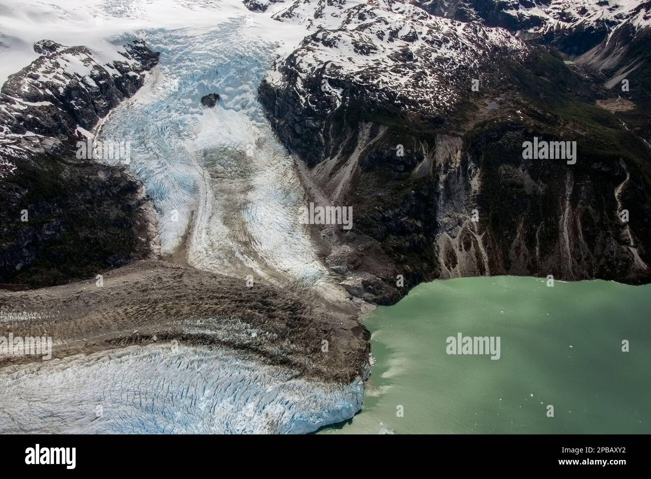 Gletscher Los Leones im Süden, Zentrum und Norden, die in Laguna Leones enden, Parque Nacional Laguna San Rafael, Patagonia Stockfoto