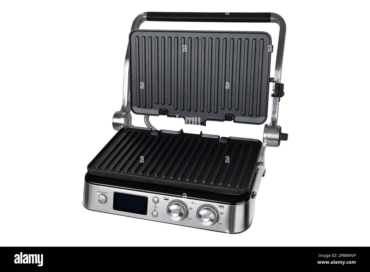 Elektrischer Grill isoliert auf weißem Hintergrund. Grillen zum Frittieren im Nahbereich. Stockfoto