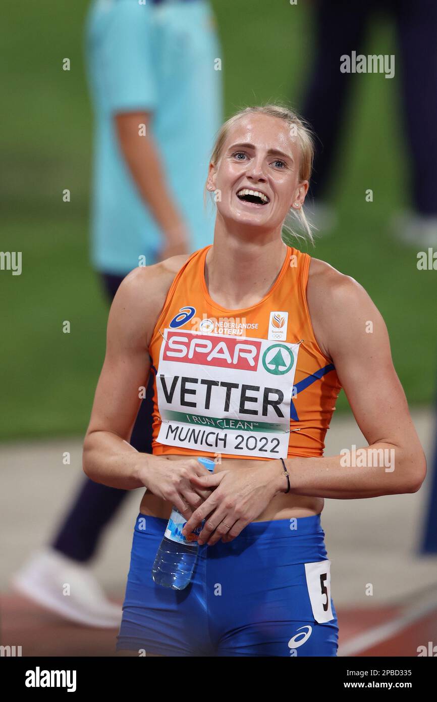 Anouk VETTER nach den 200m im Heptathlon bei der europäischen Leichtathletik-Meisterschaft 2022 Stockfoto