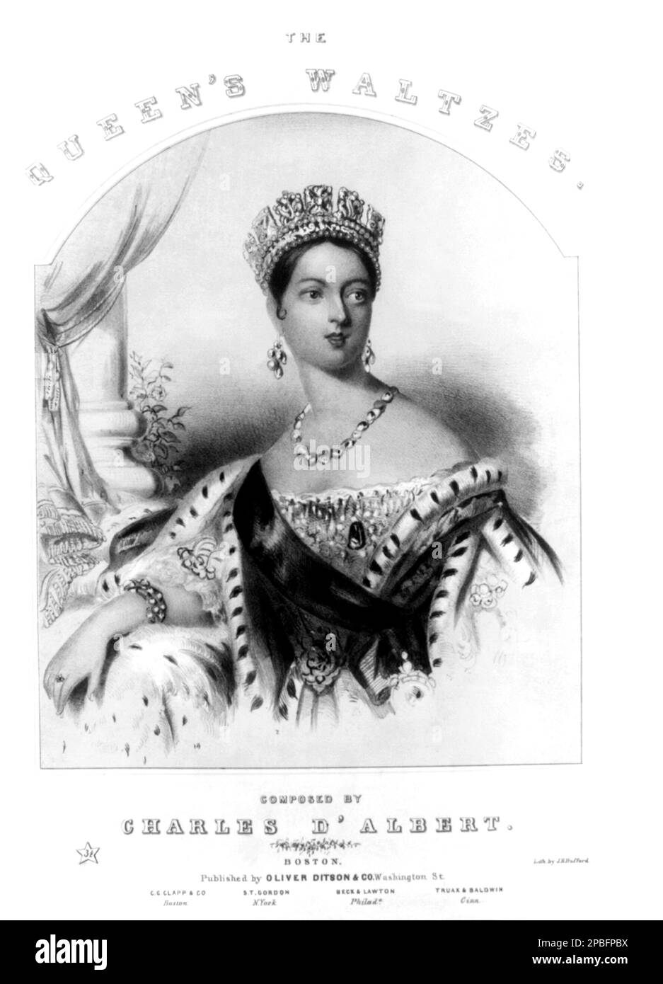 1837 , Washington , USA : Der Komponist CHARLES D'ALBERT, der WALZER DER KÖNIGIN, gewidmet der Königin VICTORIA von England - SPARTITO MUSICALE - COMPOSITORE - OPERA LIRICA - CLASSICA - KLASSISCH - PORTRÄT - RITRATTO - Walzer - WALTZ - Regina Vittoria d' Inghilterra - Großbritannien - Reingali - USA - Könige - UK - Crown - Corona --- ARCHIVIO GBB Stockfoto