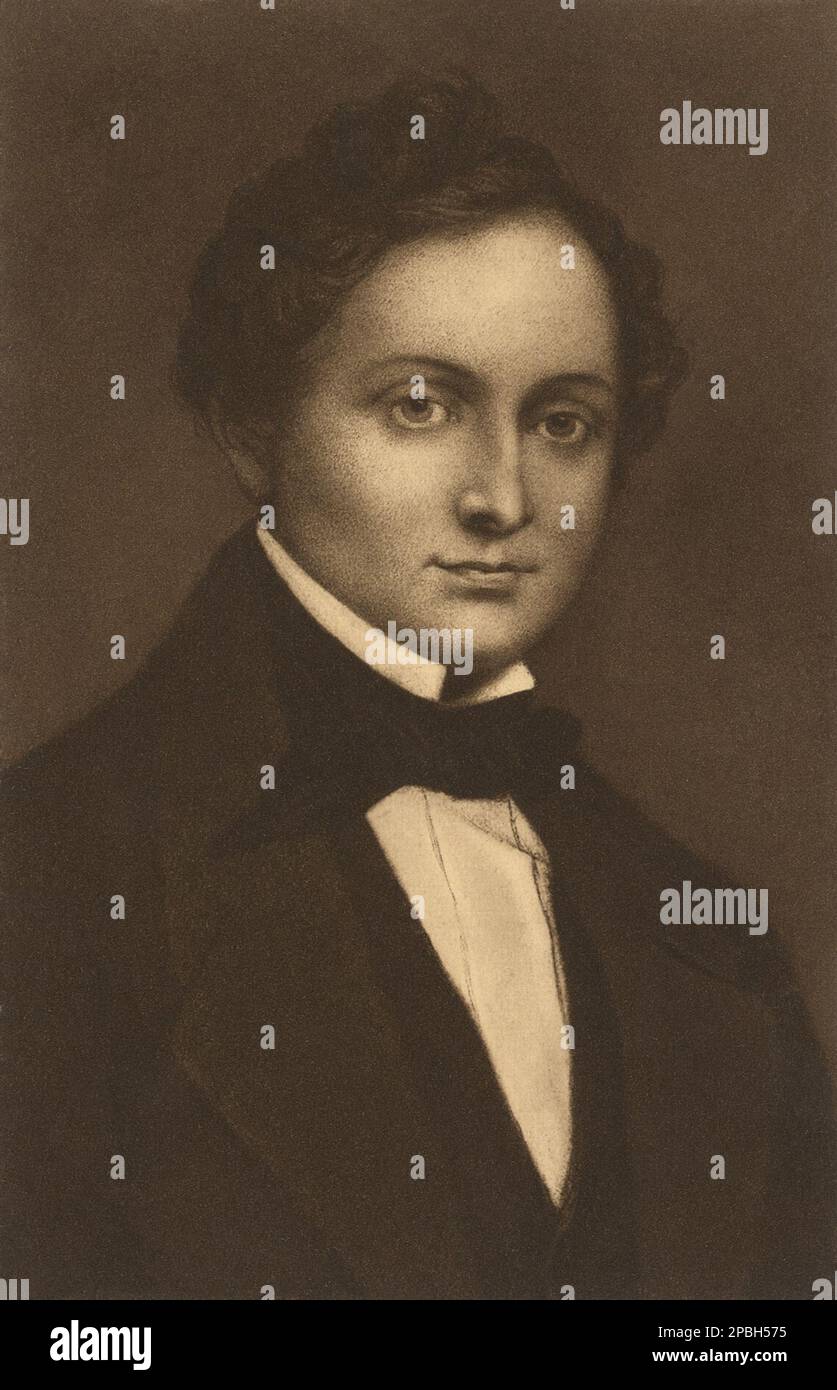 der deutsche Komponist, Schauspieler und Sänger ALBERT LORTZING ( 1801 - 1851 ). Er gilt als Hauptvertreter der deutschen Spieloper, eine Form, die der französischen Oper Comique ähnelt, die aus dem Singspiel hervorgegangen ist. MUSICA CLASSICA - KLASSISCH - COMPOSITORE - OPER - MUSICISTA - Portrait - Rituto - Kragen - colletto - Schleife - Krawatte - ARCHIVIO GBB Stockfoto