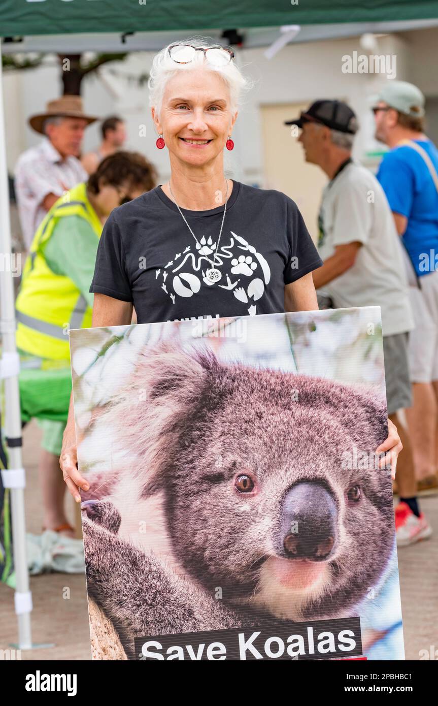 Susan Sorensen bei einem Save the Koalas-Protest ist Kandidatin der Animal Justice Party bei der New South Wales-Staatswahl für Manly am 25. März 2023 Stockfoto