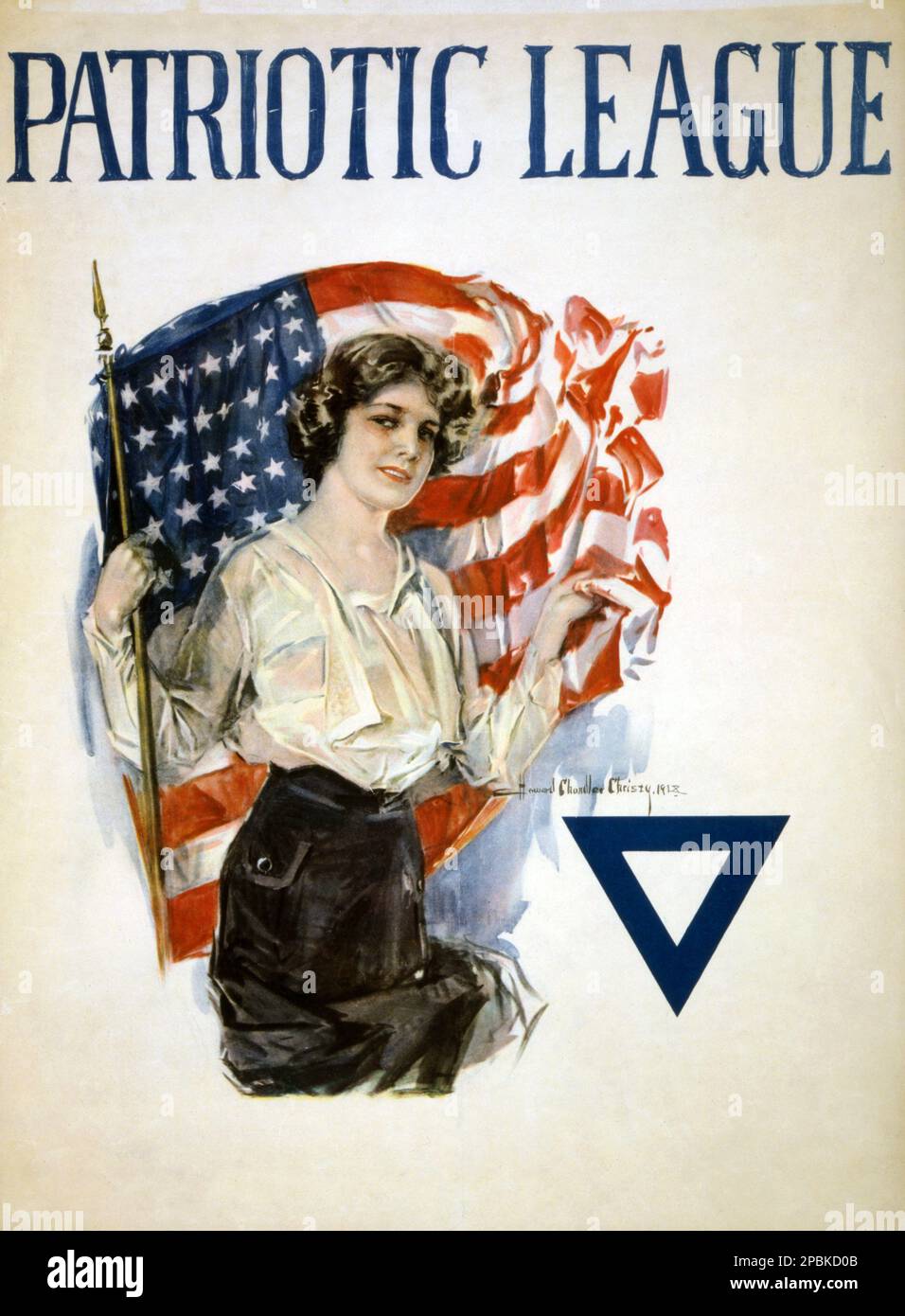 1918 , USA : das amerikanische Propagandaposter " Patriotic League " des Künstlers HOWARD CHANDLER CHRISTY ( 1873 - 1952 ) - LEGA PATRIOTTICA - PATRIOTEN - KRIEGSANLEIHEN - WELTKRIEG I - WW - GRANDE GUERRA - GROSSER KRIEG - PRIMA GUERRA MONDIALE - foto storiche storica - locandina - Poster - ESERCITO - Illustration - illustrazione - GESCHICHTSFOTOS - Manifesto - AFFICHE - CARTELLONE - CARTELLONISMO - ARTE - KUNST - amerikanische Flaggensterne und -Streifen - bandiera USA ---- Archivio GBB Stockfoto