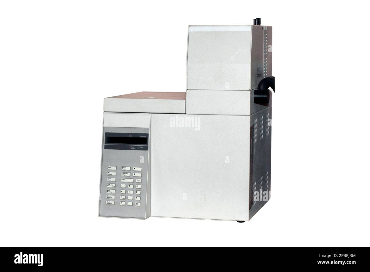 Ausrüstung für die Prüfung von Proben im Umweltlabor, isoliert auf weißem Hintergrund. Durchführung chemischer und biologischer Analysen, Bildtest Stockfoto