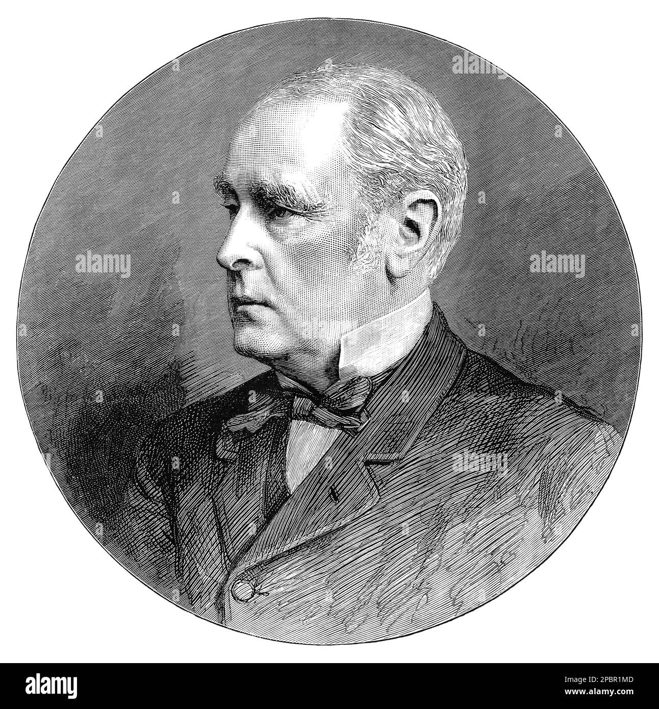 1889 Vintage viktorianische Gravur des ehrenwerten Sir James Hannen, Baron Hannen. Stockfoto