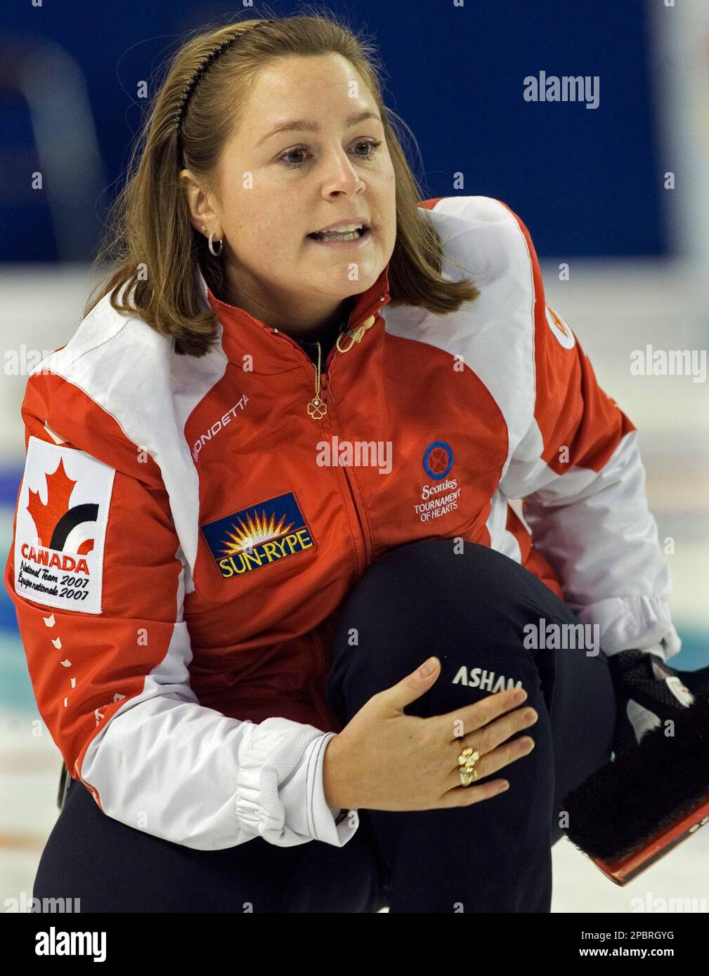 Team Canada skip Kelly Scott directs the sweep against Sweden in women