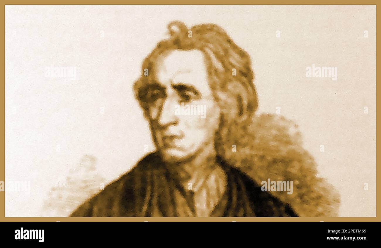 Ein Porträt des englischen Philosophen John Locke aus dem 19. Jahrhundert, englischer Arzt und Philosoph (1632-1704), von einigen als Vater des Liberalismus bekannt Stockfoto