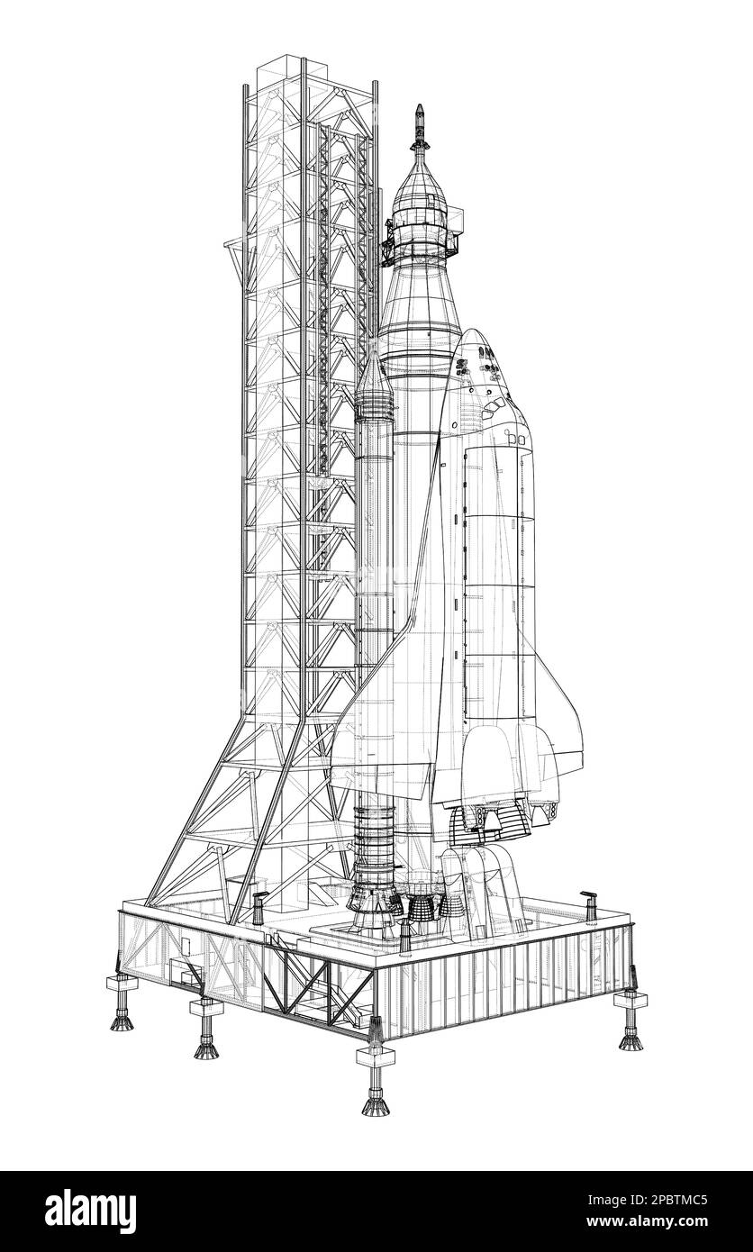Space Rocket auf dem Startfeld Stockfoto