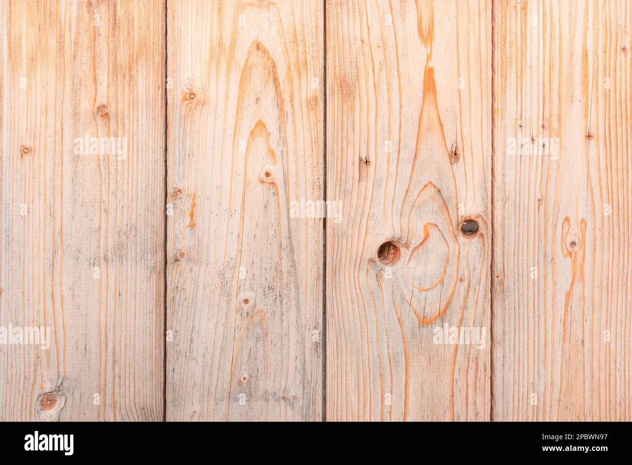 Unbehandeltes Hartholzbodenmuster aus Kiefernholz im Hintergrund, Draufsicht Stockfoto