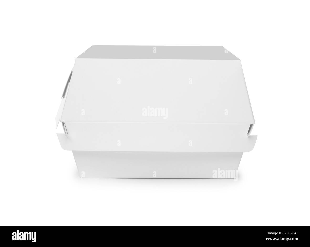 Papierbox auf weißem Hintergrund. Behälter für Lebensmittel Stockfoto
