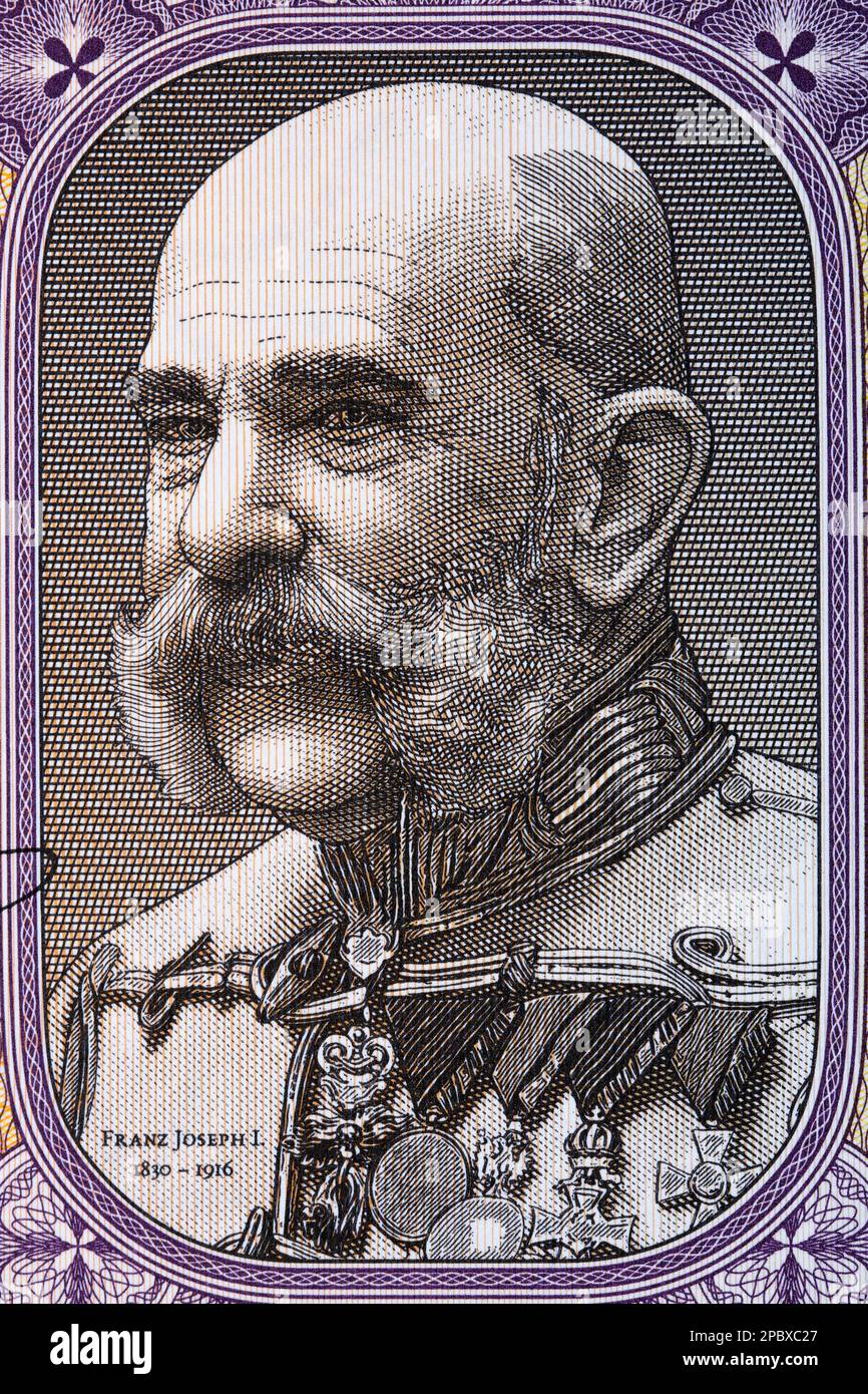 Franz Joseph I. von Österreich ein Porträt aus österreichischem Geld Stockfoto